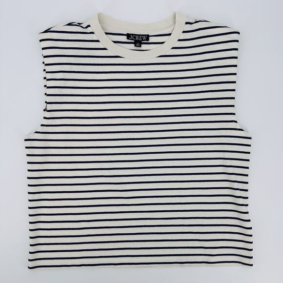 J. Crew Structured Muscle T-shirt Womens Size M Stripe Mariner Cotton Cream Navy - Picture 2 of 9